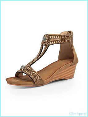 Wedge Sandals Open Toe Rhinestone Ankle Strap Casual Summer Beach Sandals